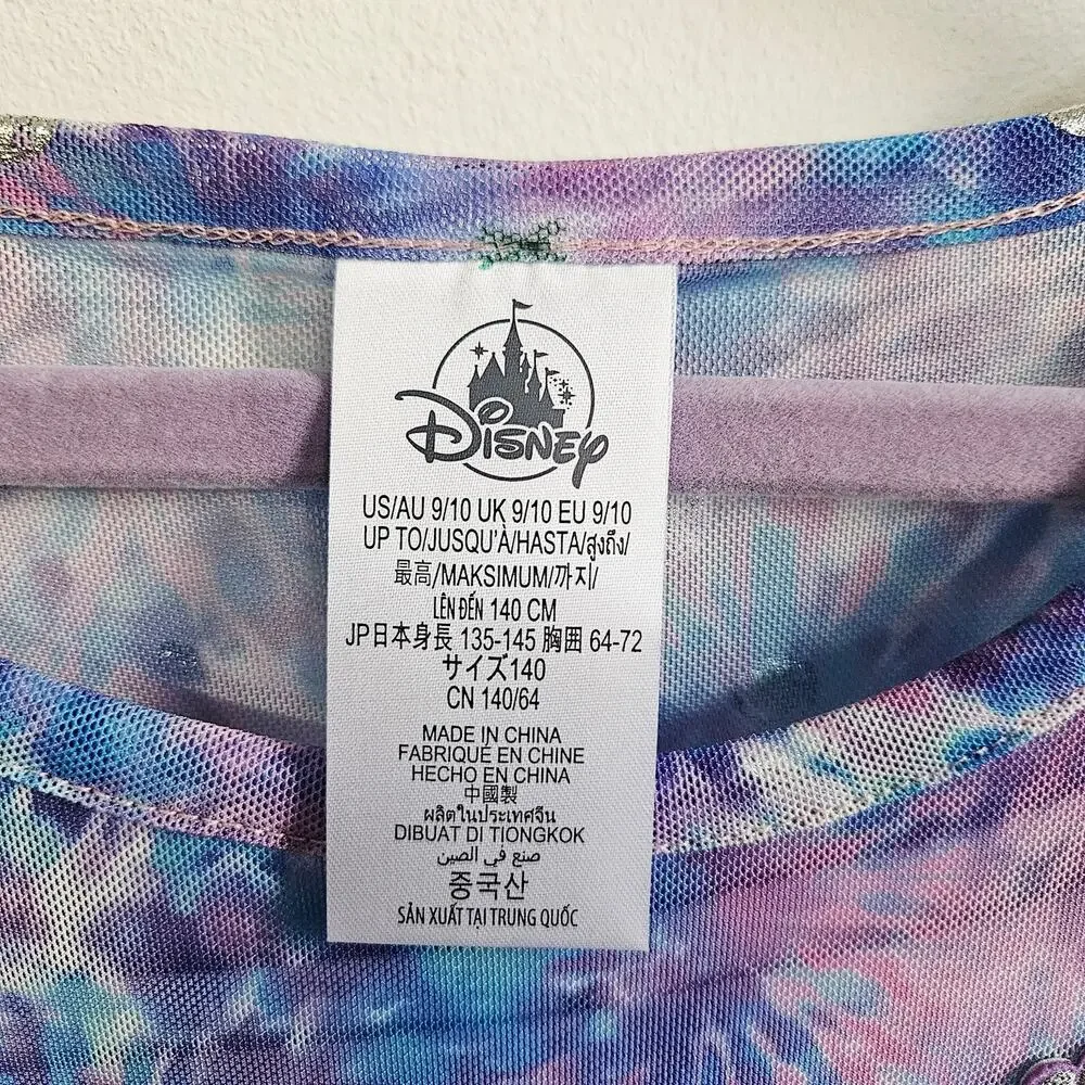 Disney Ily Girls Size 9/10 Layered Tee Shirt Dress Blue Purple Tie Dye Polka Dot